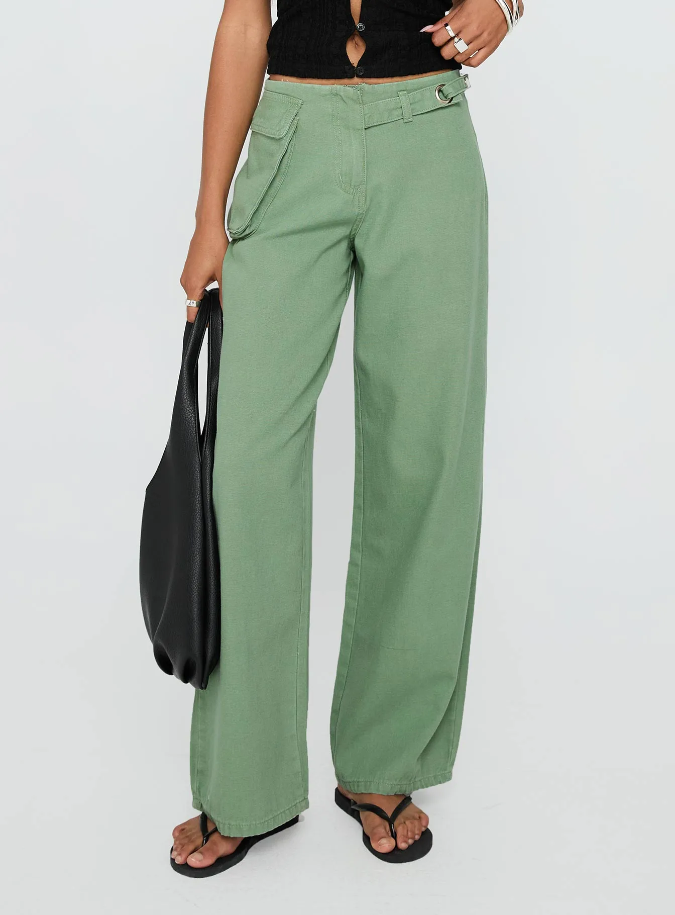 Mercadi Mid Rise Straight Leg Cargo Jeans Green Weekend Style Smooth