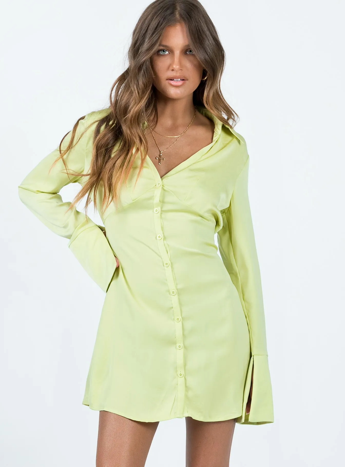 Bar Pop Dance Floor Posy Long Sleeve Mini Dress Green
