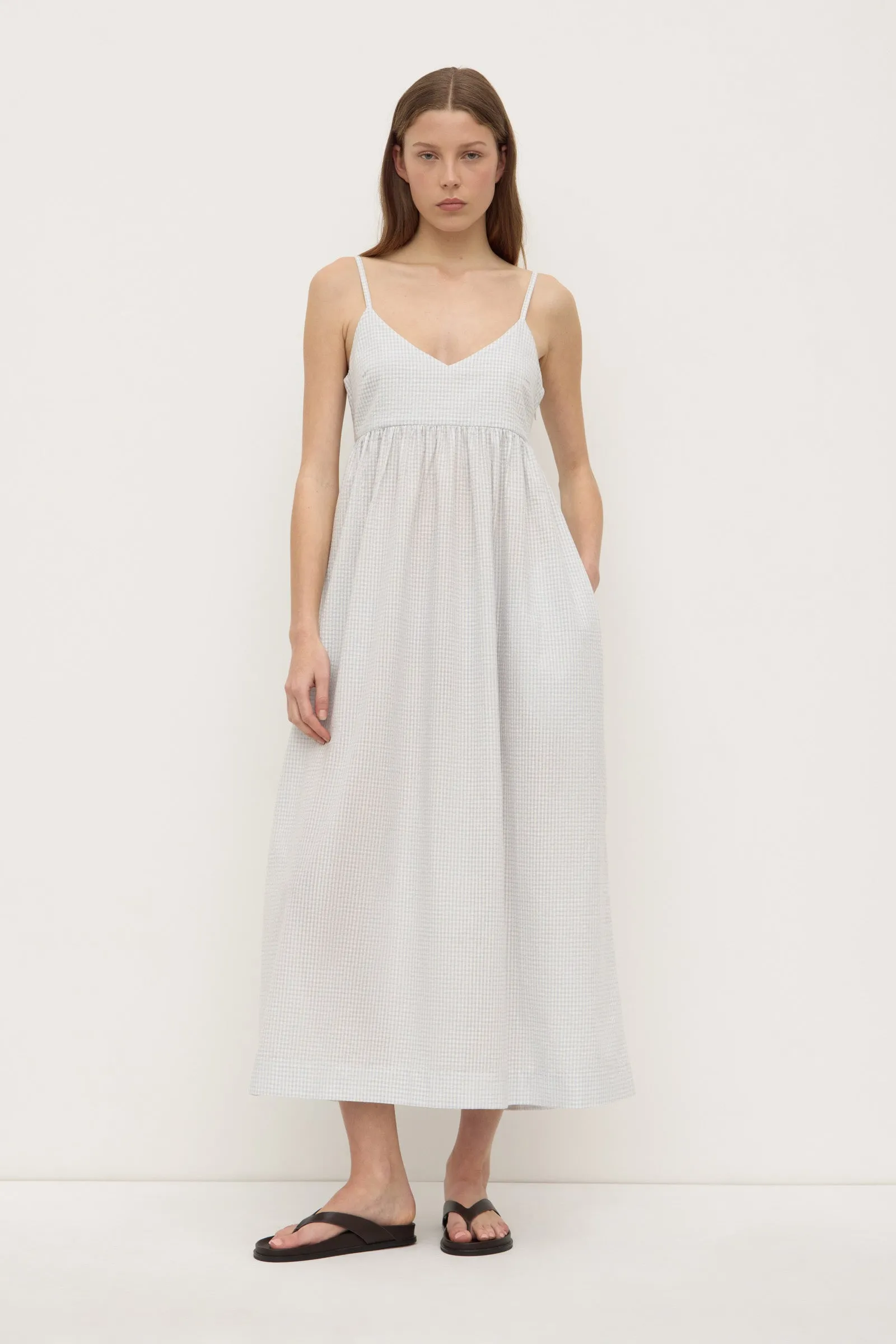 Zadie Check Midi Dress Breath Skin DoubleLayered Fabric