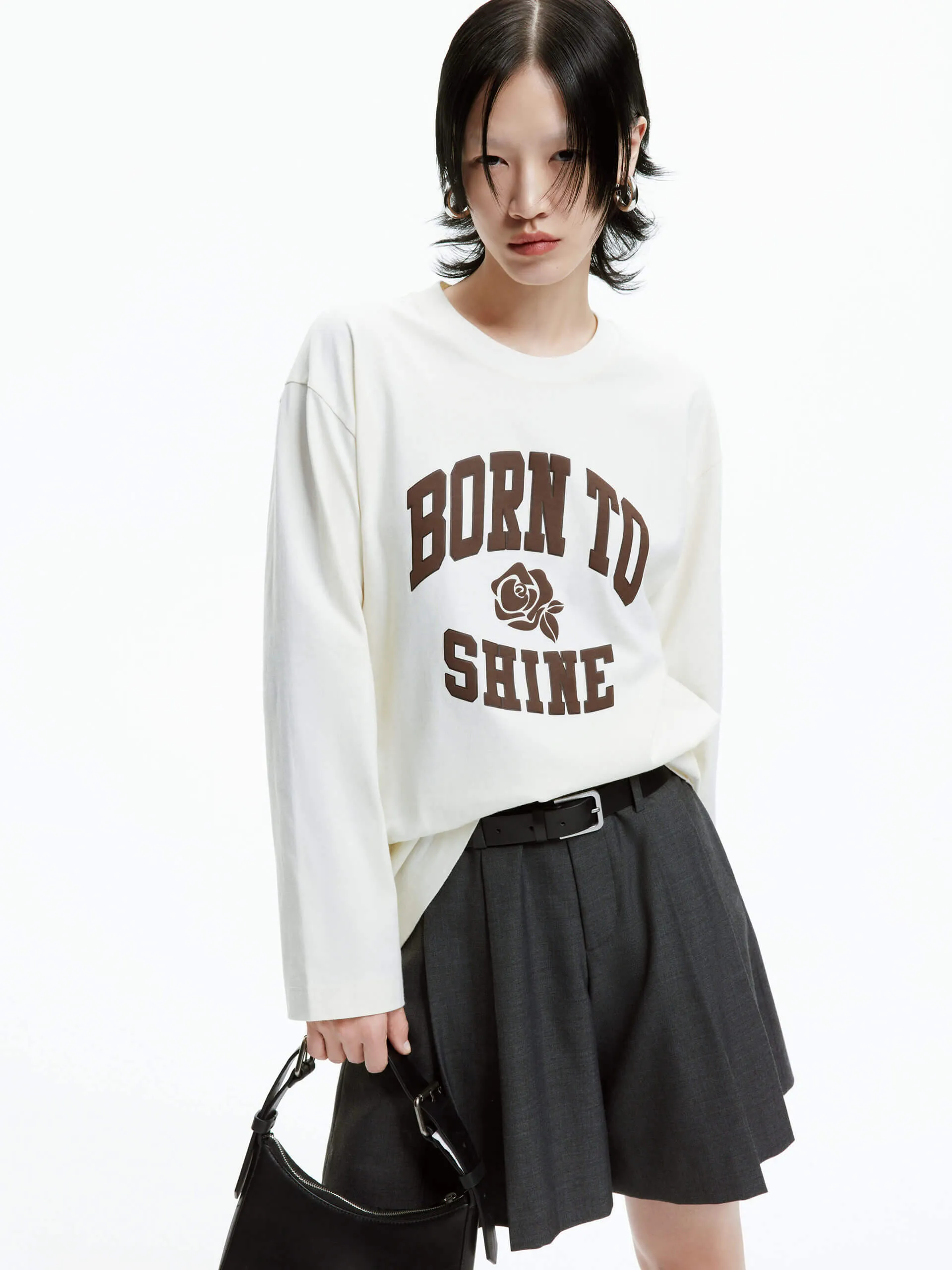 Long Sleeve Letter Print T-shirt Easy Wear Style GentleWashResistance