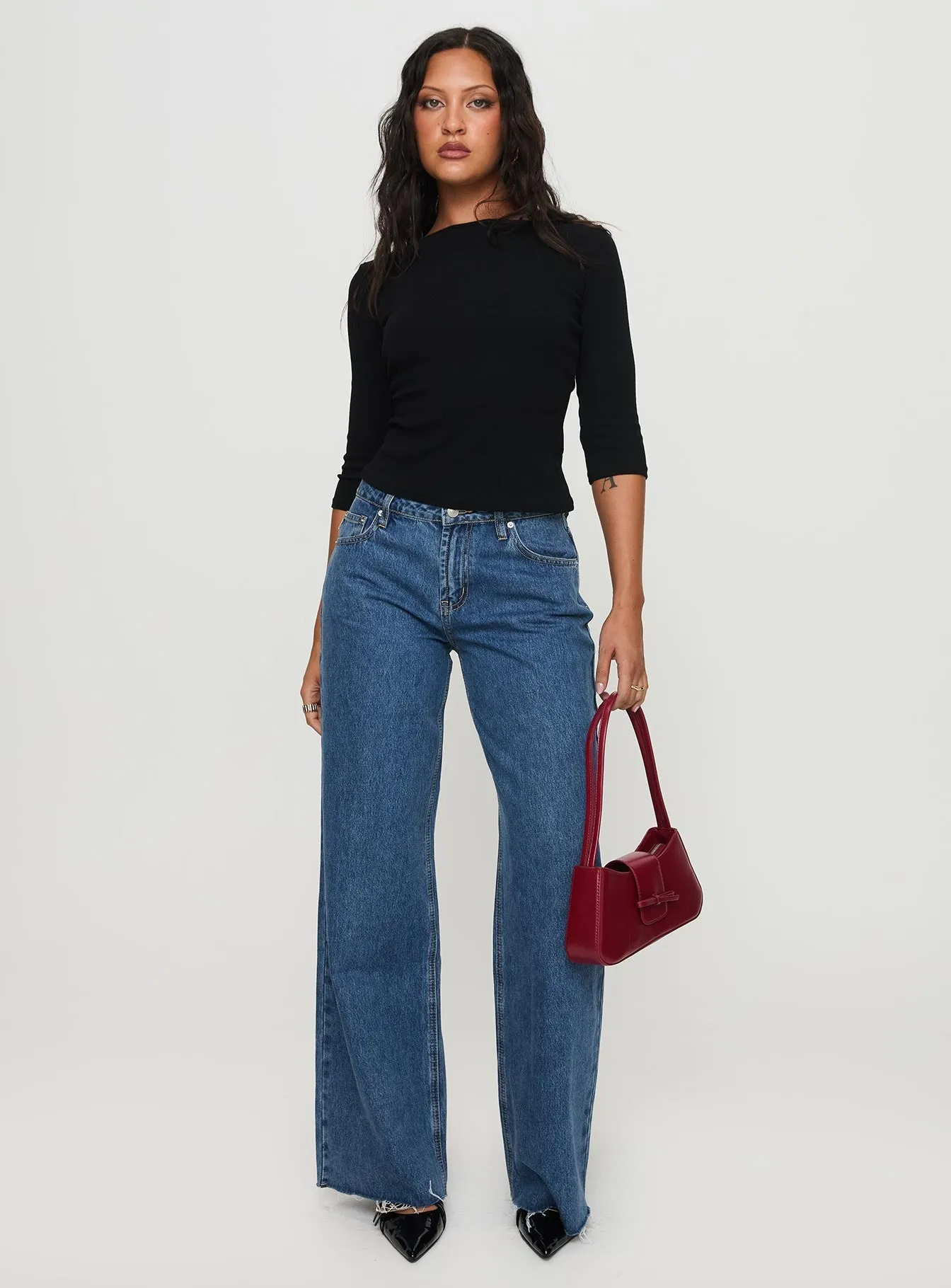 Temperature Regulating Fabric Heavyweight Denim Darla Low Rise Straight Leg Jeans Mid Wash