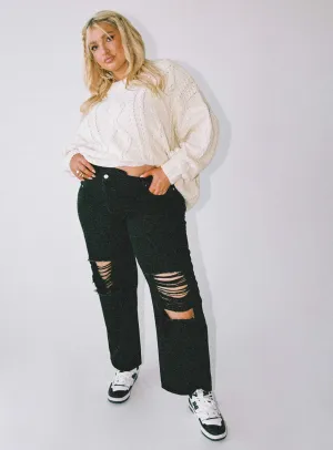 Daywear Fit Holly Asymmetric Ripped Leg Jeans Black Denim Curve