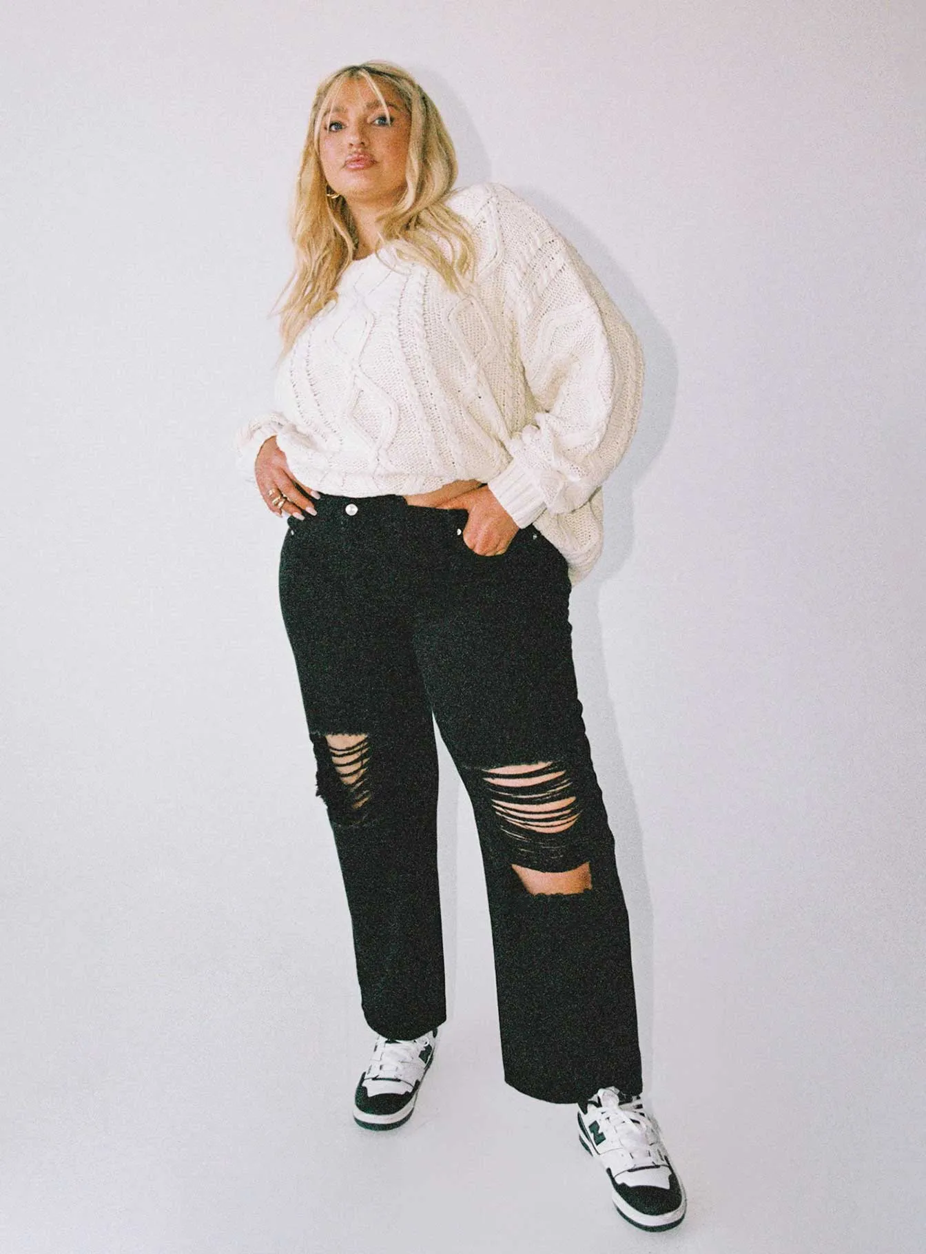 Holly Asymmetric Ripped Leg Jeans Black Denim Curve No Iron Wear