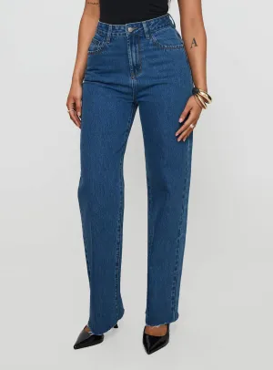 Season Ready Kalinda High Rise Straight Leg Jeans Mid Blue