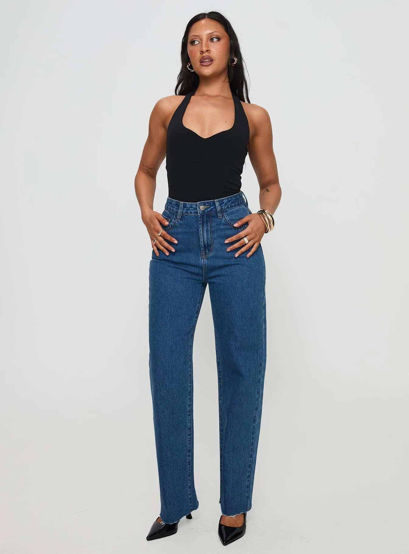 Kalinda High Rise Straight Leg Jeans Mid Blue Mood Fit Work Ready Neutral