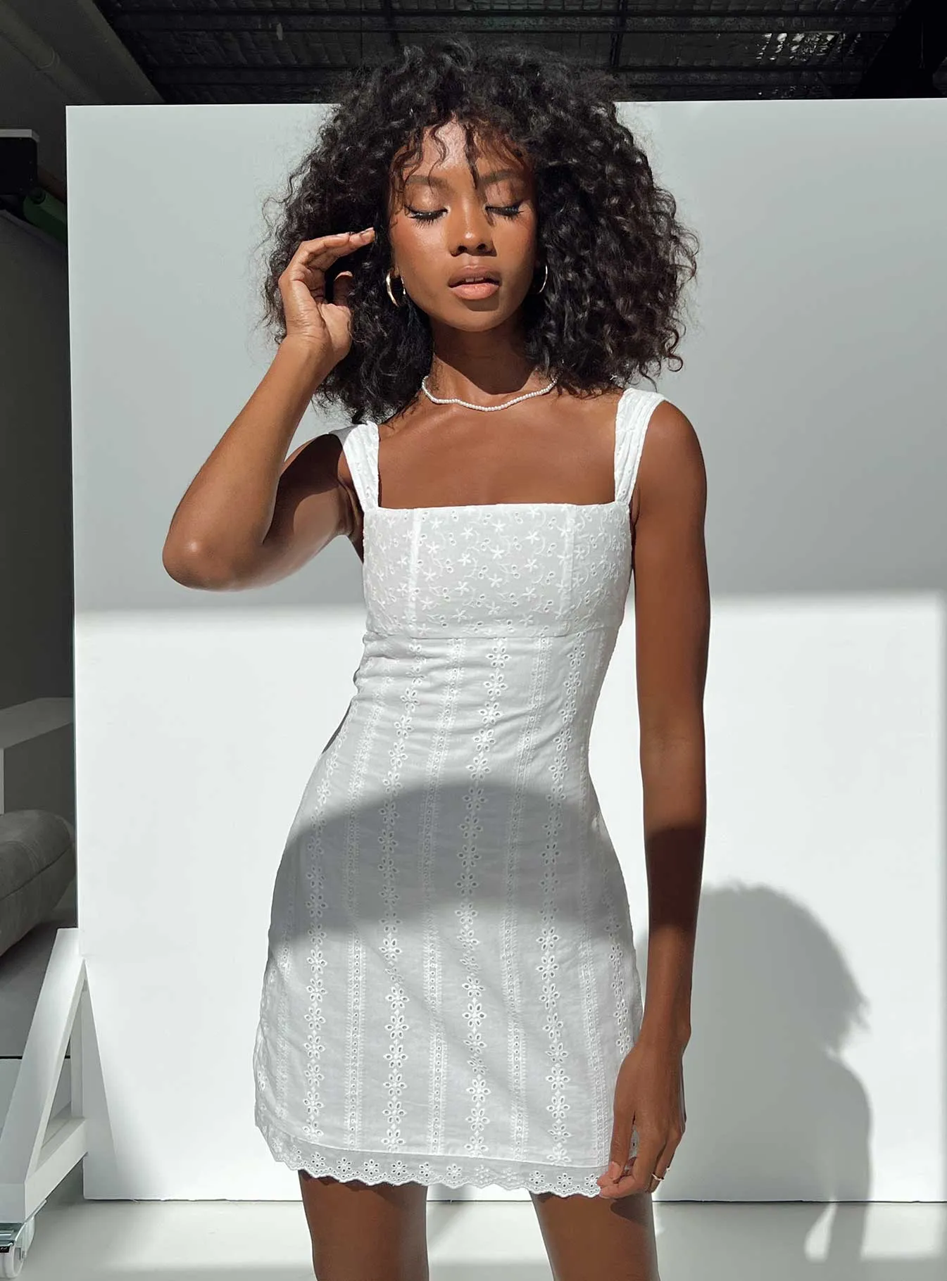 Floral Fit Casual stylish short dress Allegro Mini Dress White