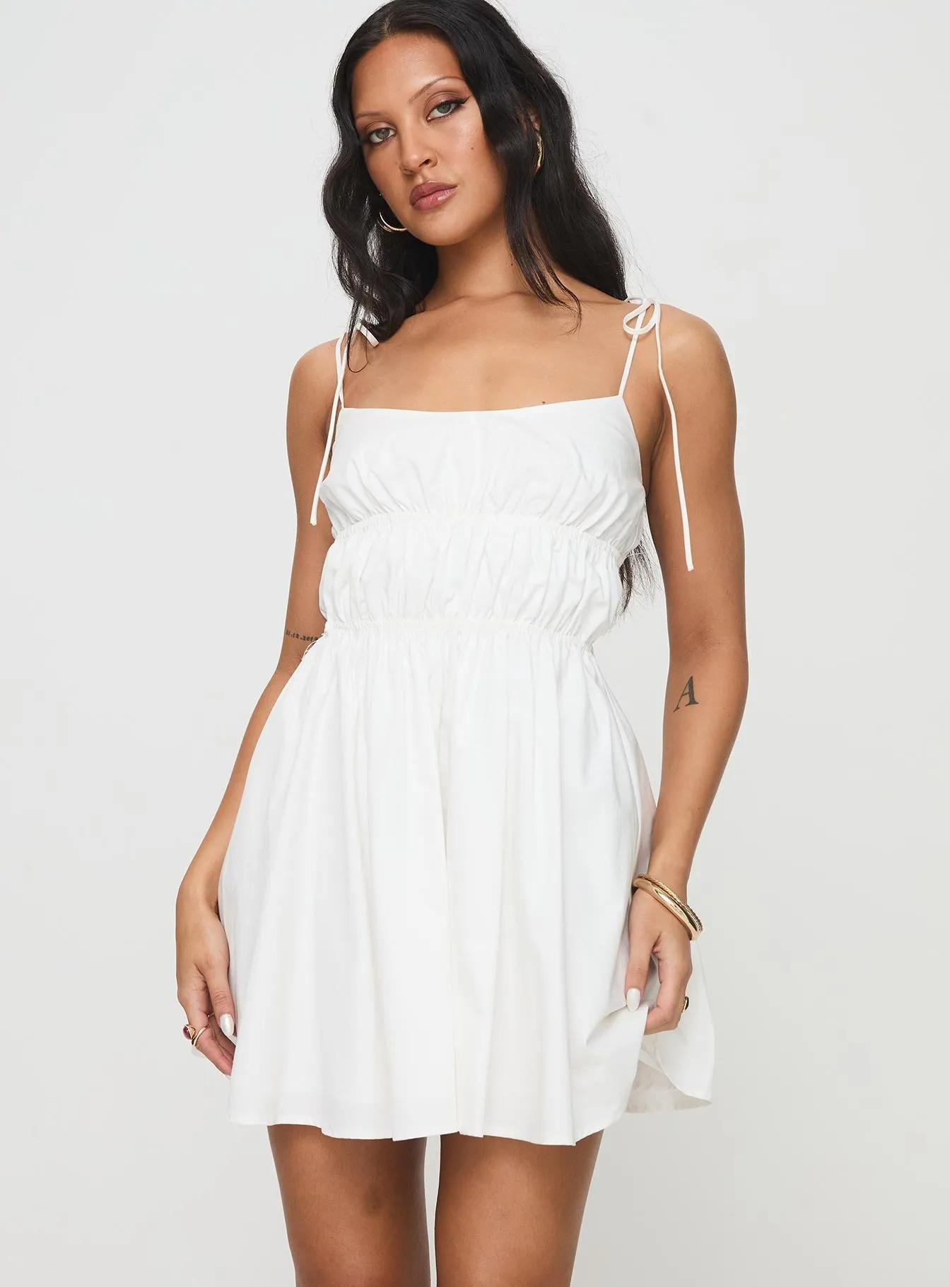 Jacksonne Mini Dress White Adjustable Waistband Quick Dry Technology