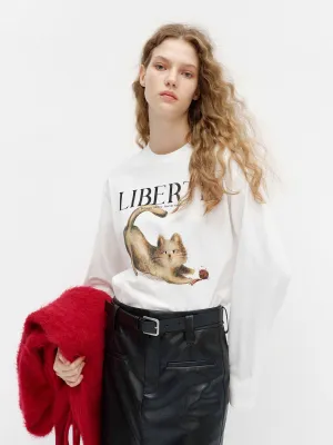 Sporty Appeal Loose Cat Print T-shirt