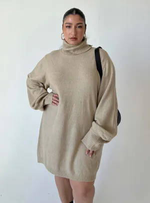 Zahara Mini Dress Beige Curve Flatlock Seams