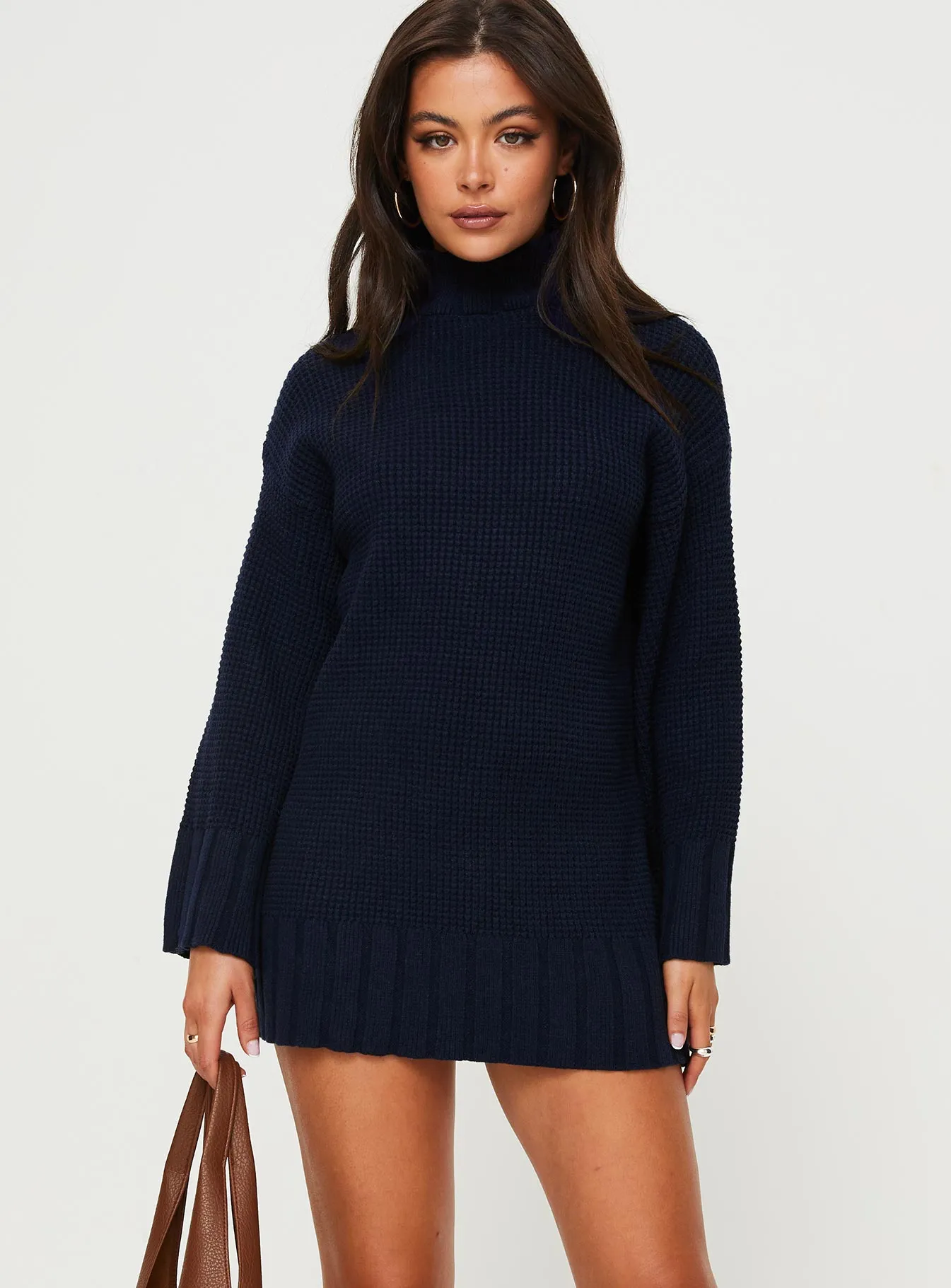 Snag Free Boho Style Tarin Knit Mini Dress Navy