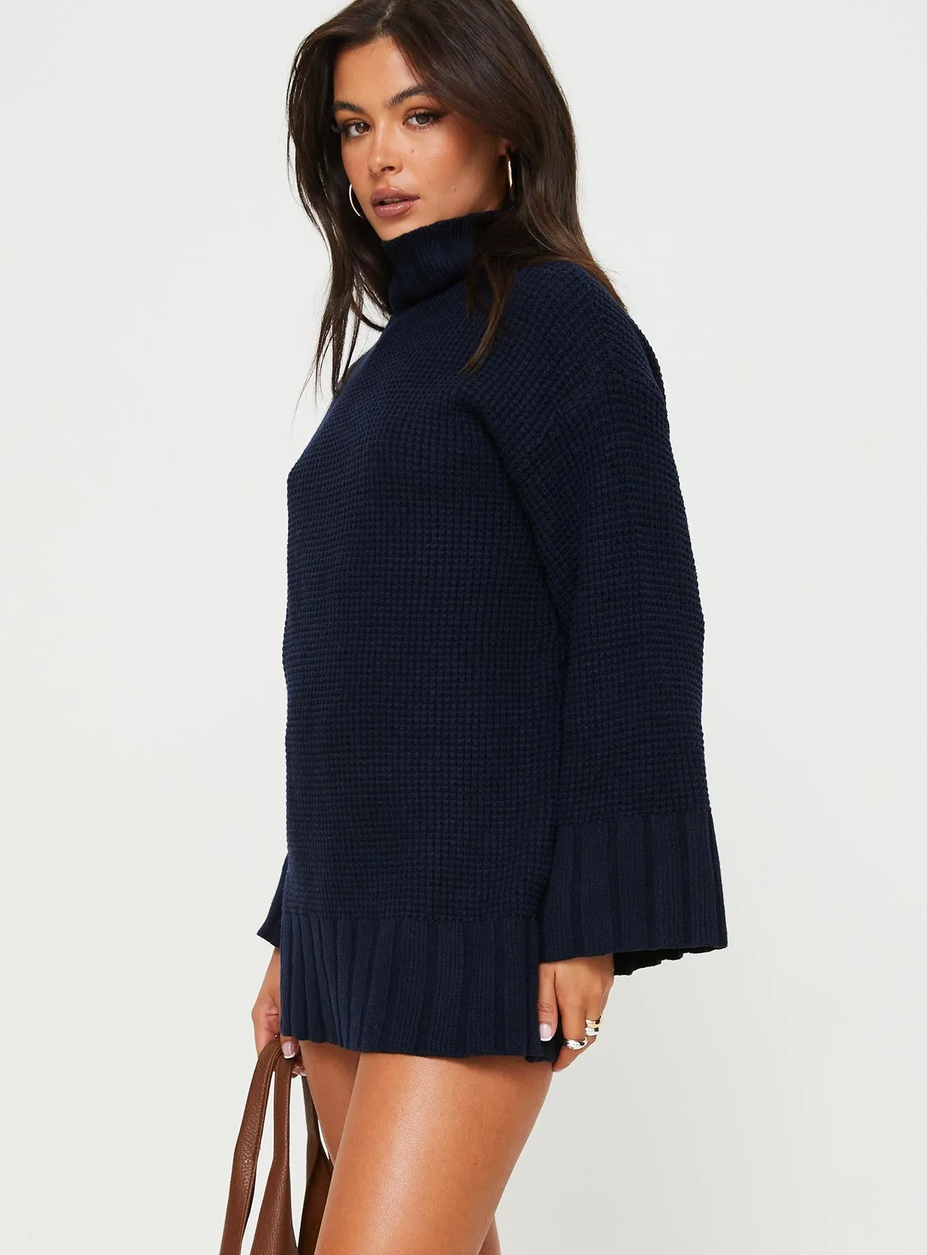 Tarin Knit Mini Dress Navy Lightweight Trendy Edge