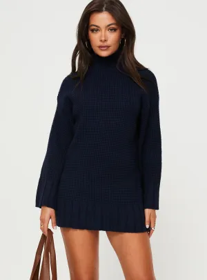 Snag Free Boho Style Tarin Knit Mini Dress Navy