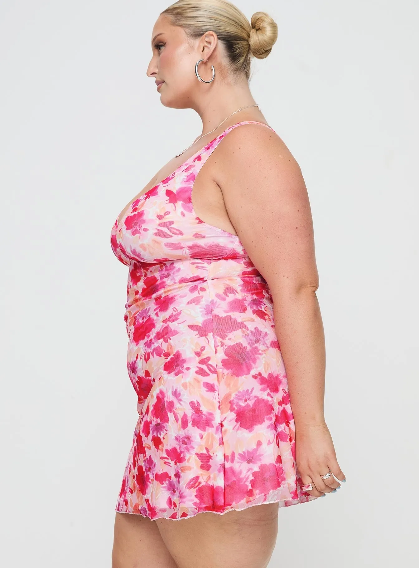 Zuba Mini Dress Pink Floral Curve Playful evening dress