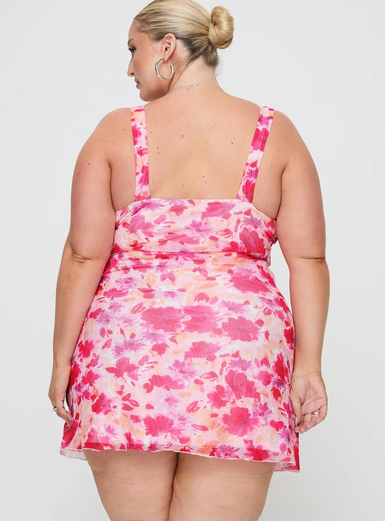 Neon Glow Zuba Mini Dress Pink Floral Curve