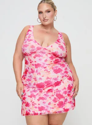 Butterfly Sleeve Option Boho Look Zuba Mini Dress Pink Floral Curve