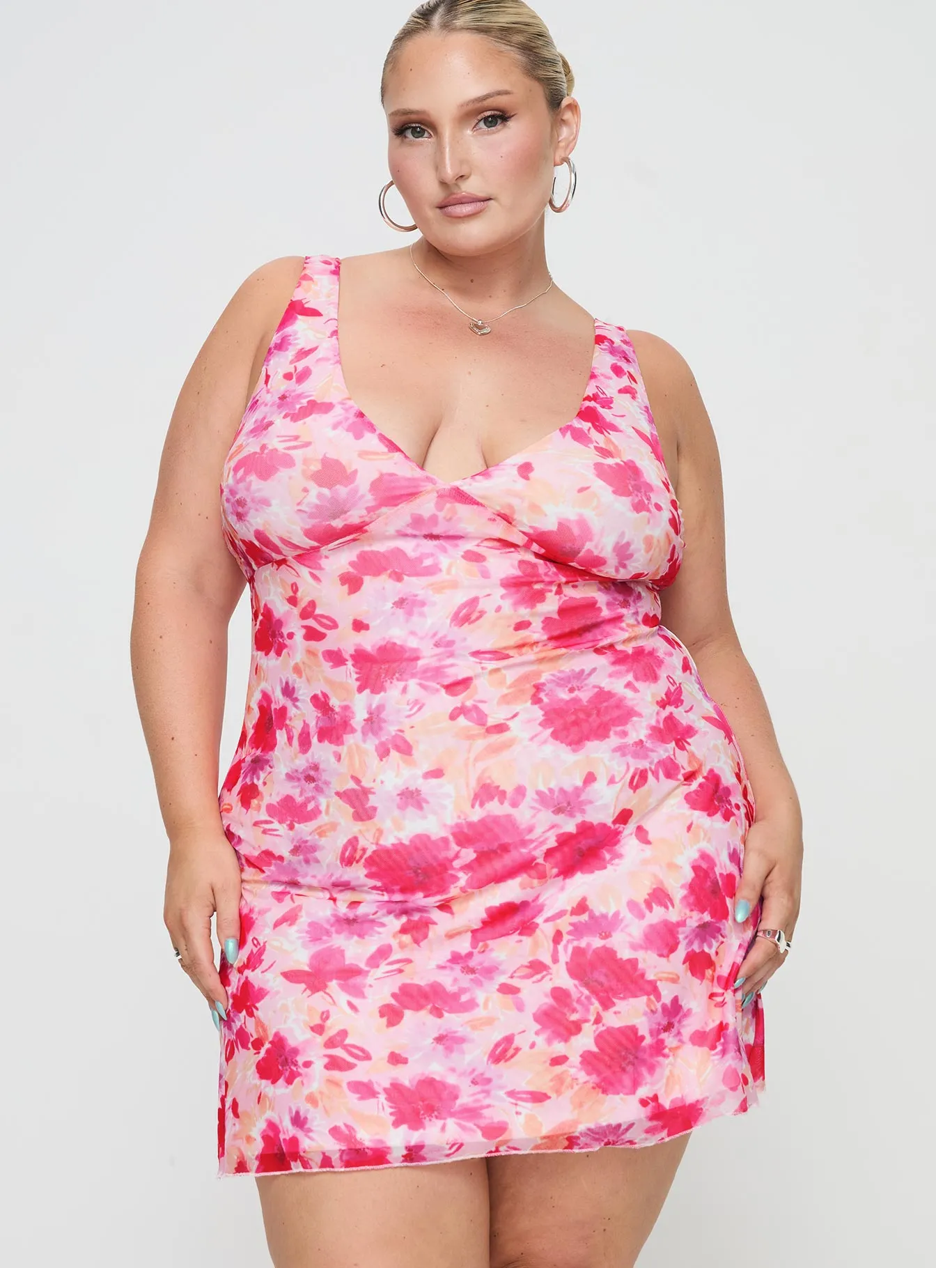 Butterfly Sleeve Option Boho Look Zuba Mini Dress Pink Floral Curve