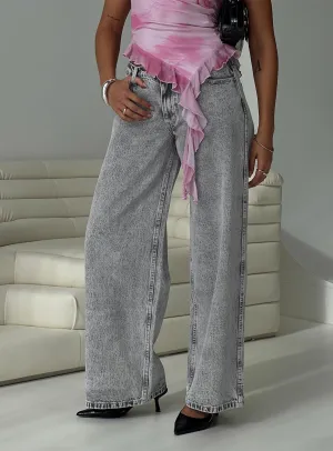 Sleek Option Relaxed Thigh Cut Brayden Low Wise Relaxed Jeans Grey Acid Wash