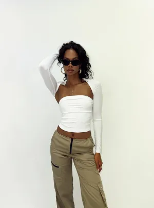 Deandra Top White DoubleNeedle Stitching Warm Layer
