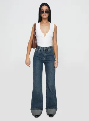 Florida Keys Mid Rise Straight Leg Cuffed Jeans Mid Blue Always Fits