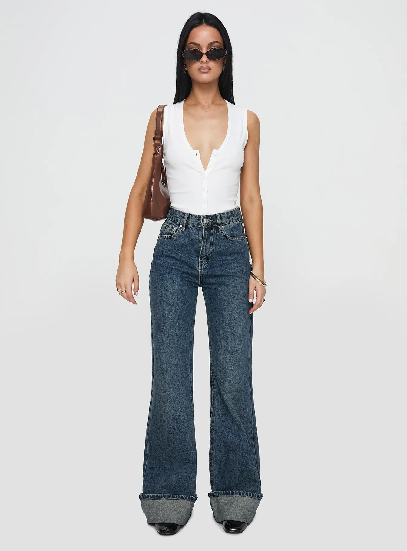 Florida Keys Mid Rise Straight Leg Cuffed Jeans Mid Blue Always Fits