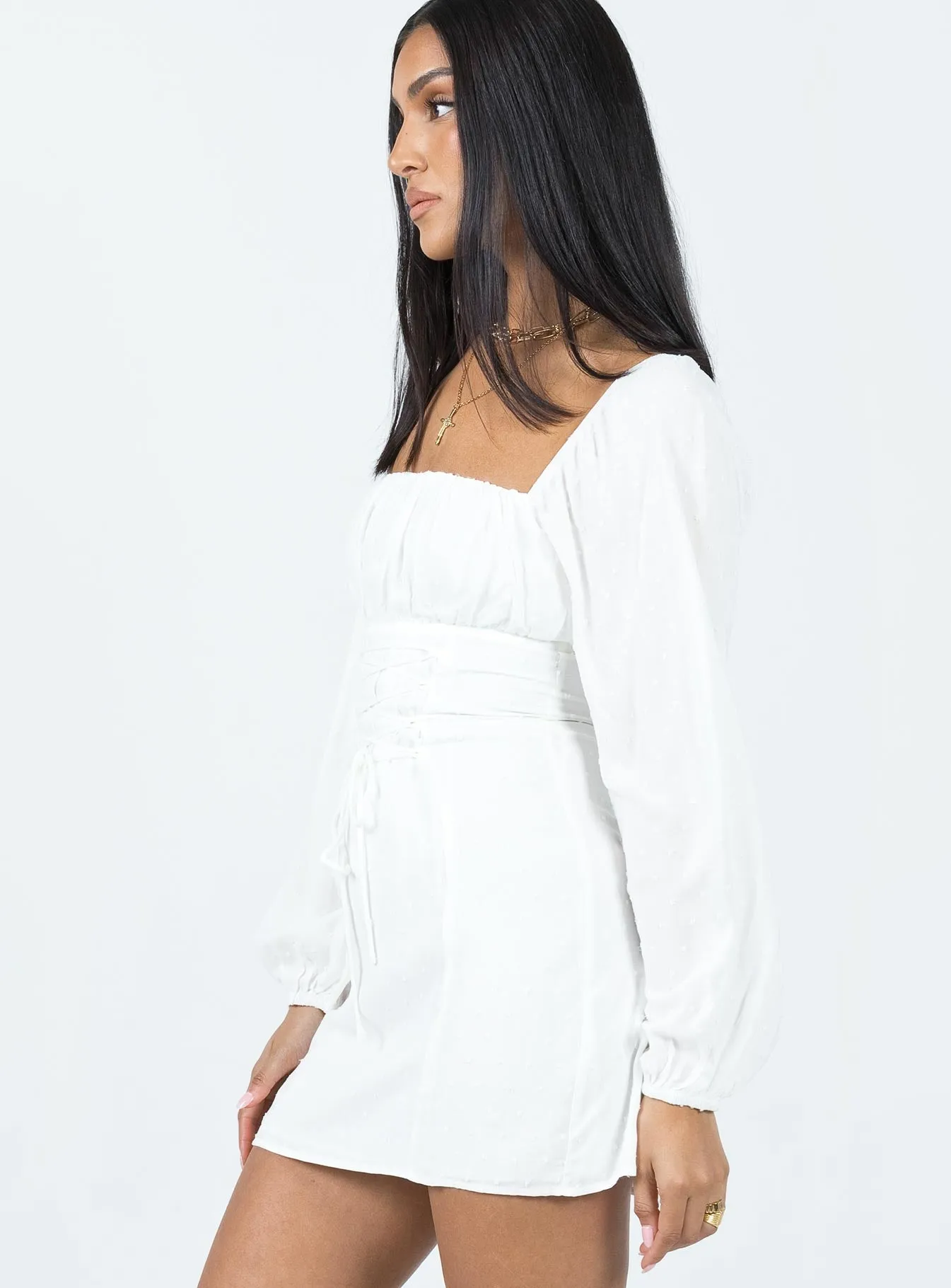 City Chic Seam Free Edges Fauce Long Sleeve Mini Dress Cream