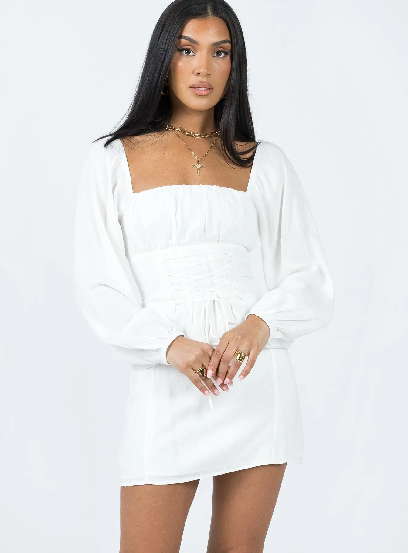 Fauce Long Sleeve Mini Dress Cream Day Wear Stage Star