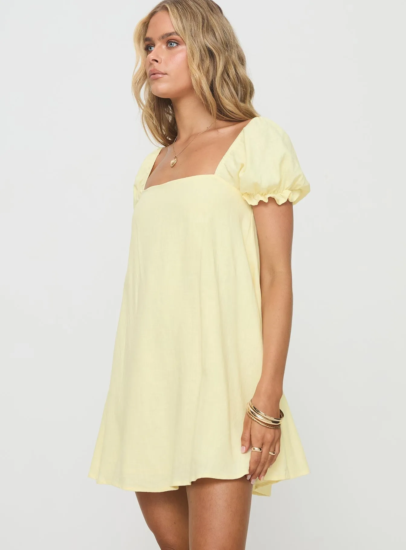 Glow Mood Urban Style Wear Beyond Linen Blend Mini Dress Yellow