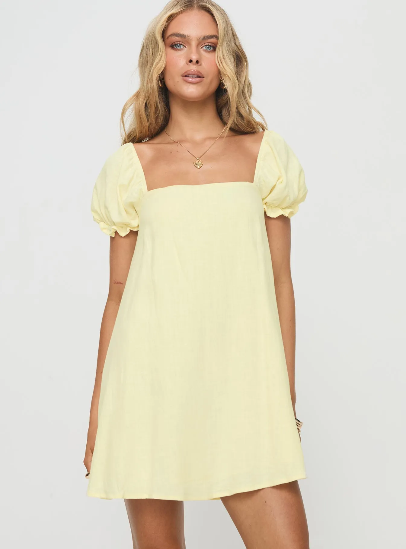 Cozy Comfort boho vibe Beyond Linen Blend Mini Dress Yellow