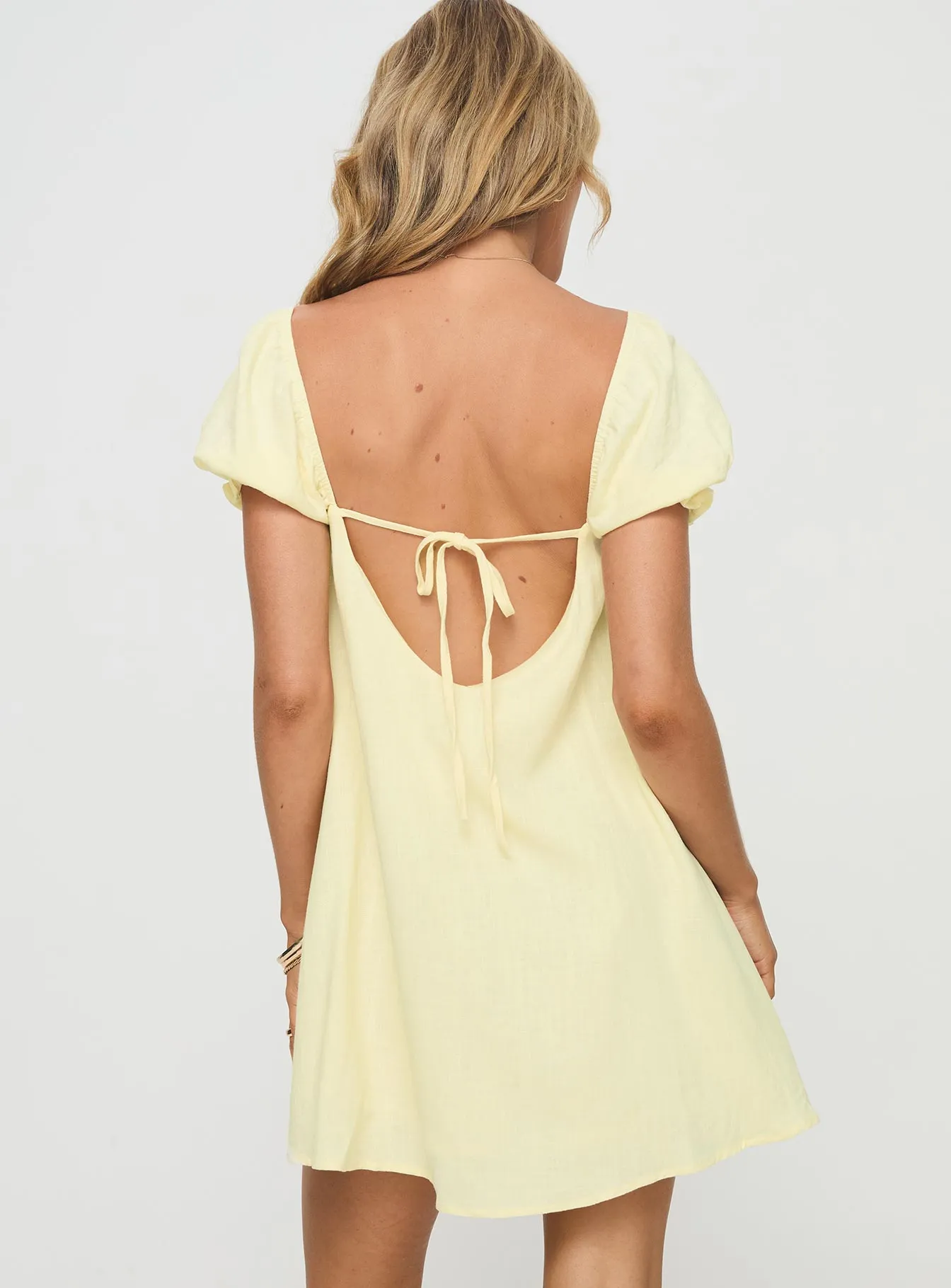 Trendy Vibes Beyond Linen Blend Mini Dress Yellow