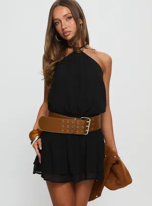 Petite Fit Khamira Halter Shirred Mini Dress Black