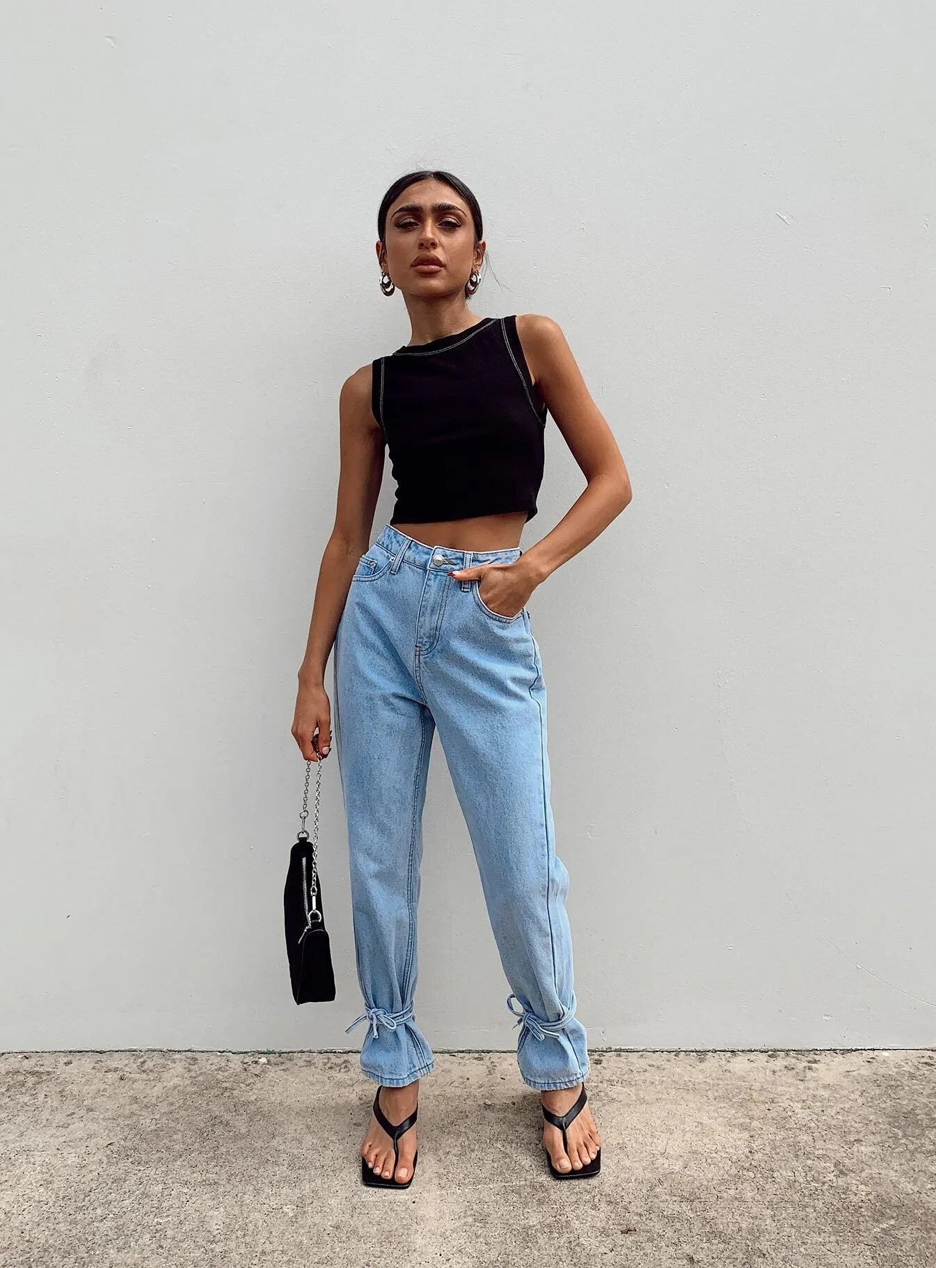 Connection Ankle Tie Denim Jeans Weekend Vibes