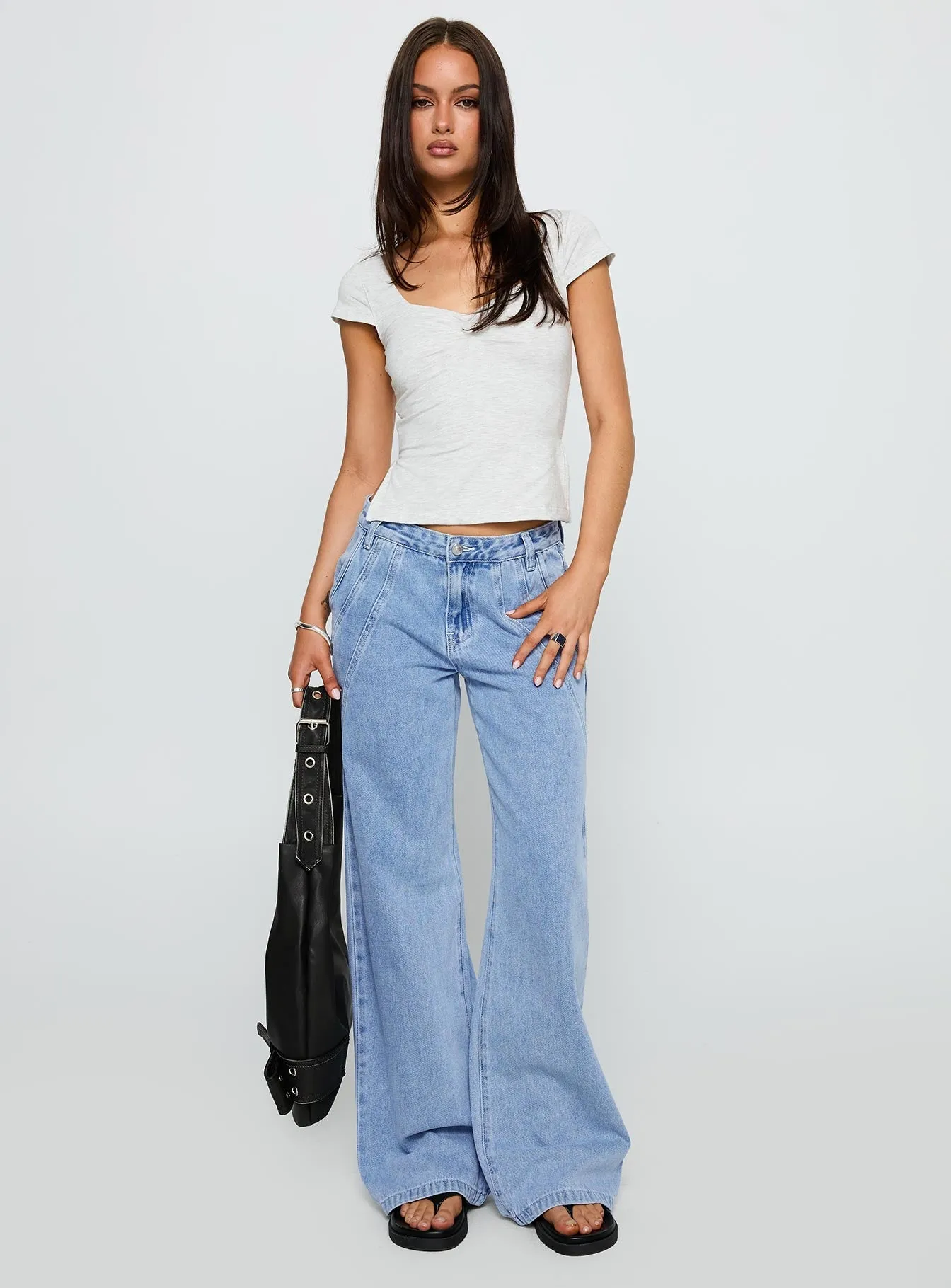 Relaxed Thigh Cut Reaper Mid Rise Baggy Jeans Light Blue Wash