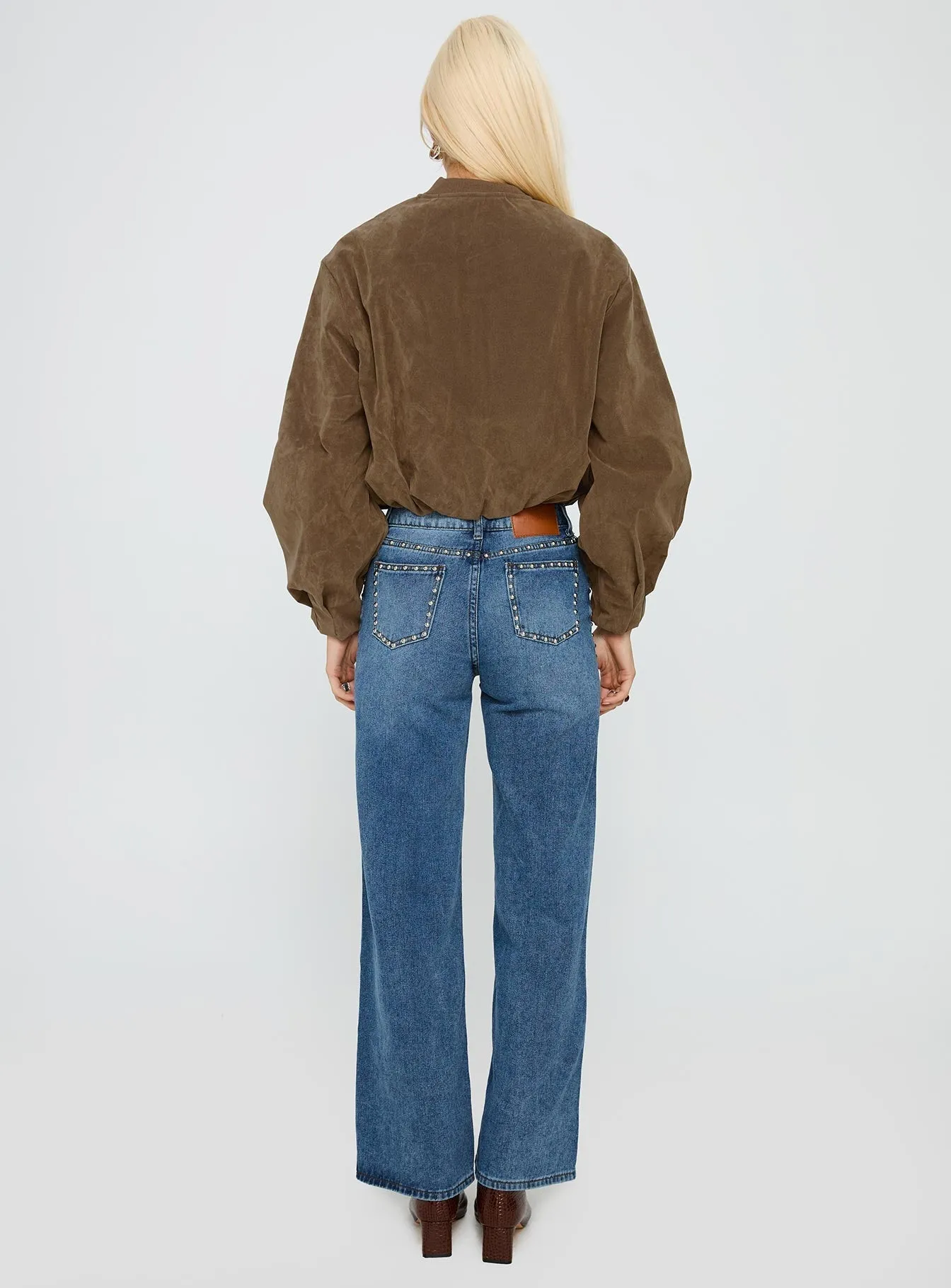 Saving Up Stud Detail Jeans Mid Blue Work Ready Soft Fit For Life
