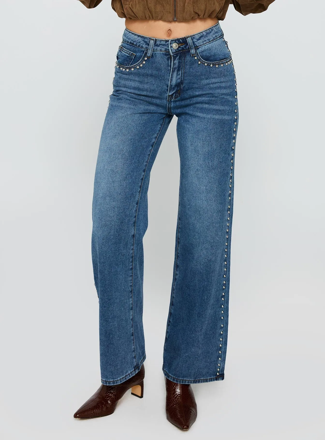 Premium Denim Saving Up Stud Detail Jeans Mid Blue