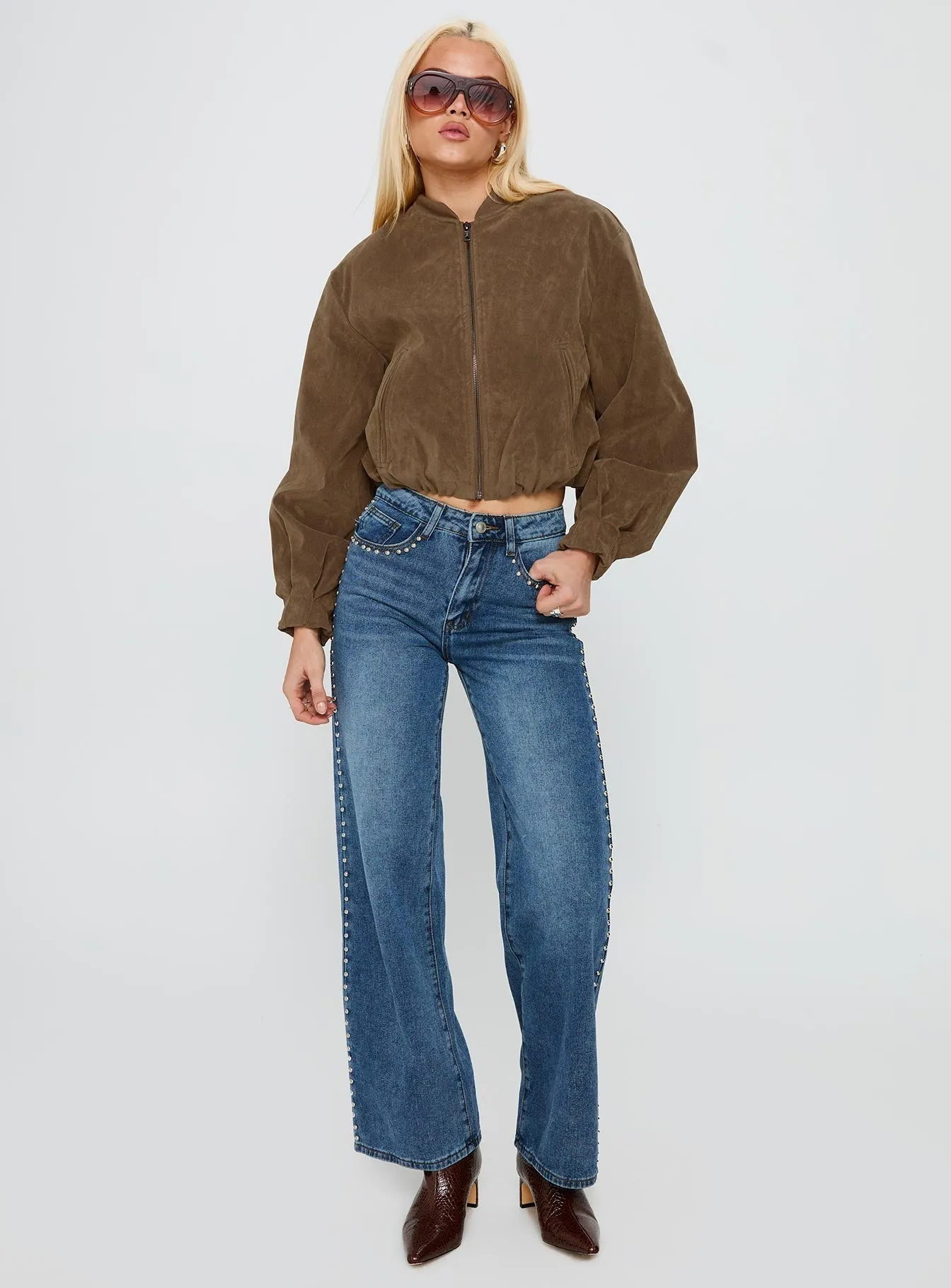 Riveted Stress Points Casual Solution Saving Up Stud Detail Jeans Mid Blue