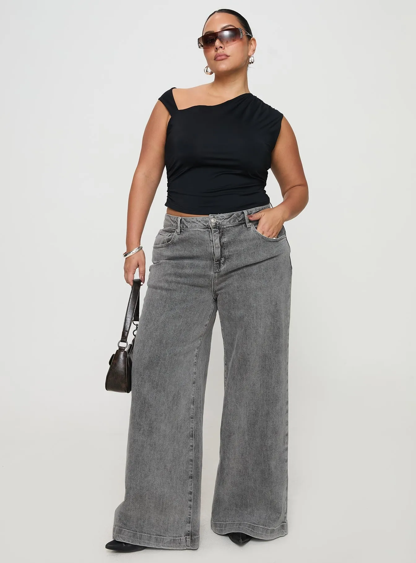 Wolfie High Rise Wide Leg Slouchy Jeans Steel Curve City Walk Smooth Chic Simplicity