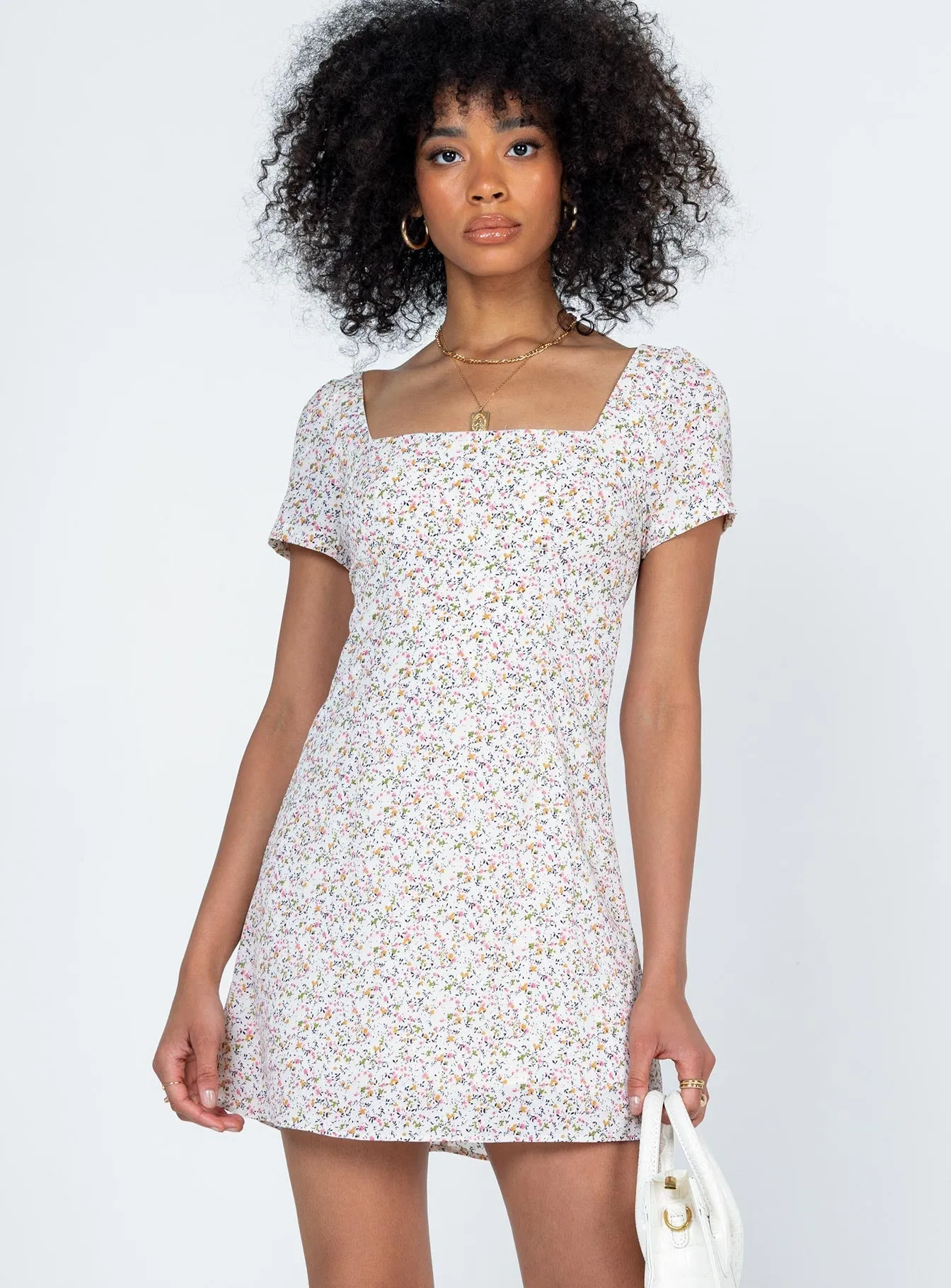 Hastings Mini Dress White Floral Scalloped Edge Detailing