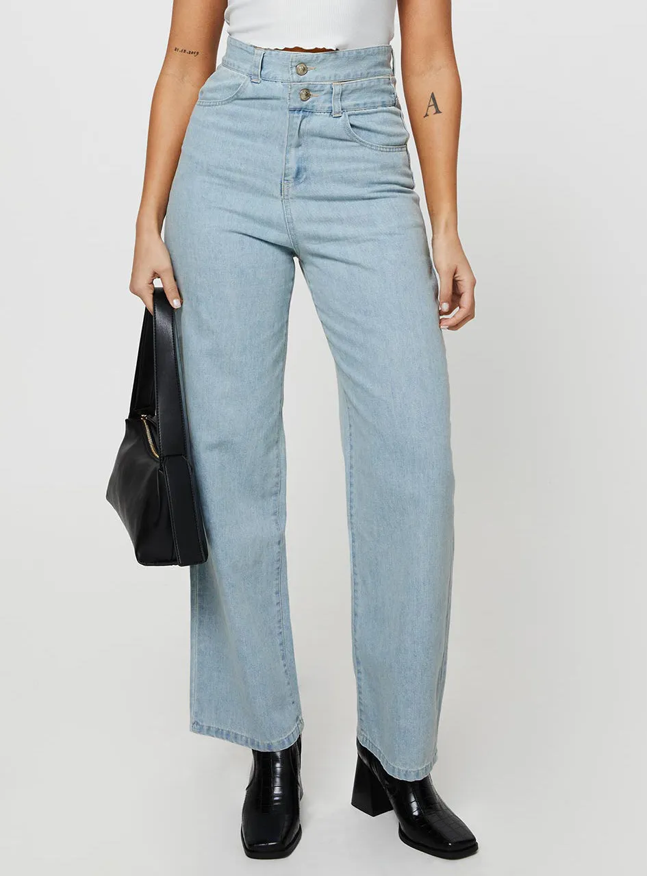 Bansley Double Waistband Jeans Light Denim Style Neutral Quick Outfit
