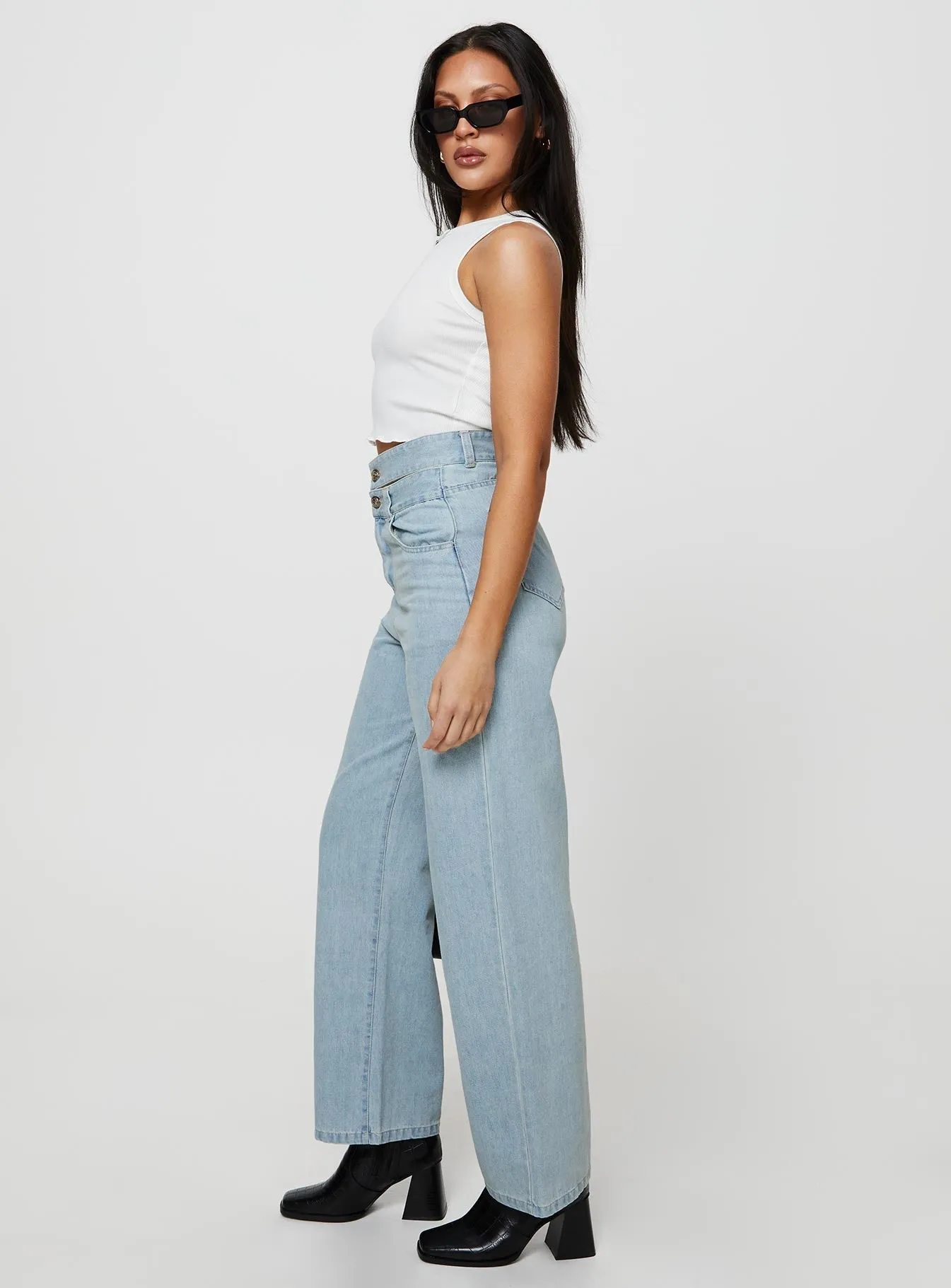 Neutral design Comfortable Outfit Bansley Double Waistband Jeans Light Denim