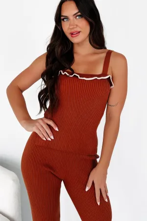 Crisp Leaves Ribbed Knit Tank Top (Rust) Minimalist Aesthetic Allied - compatible