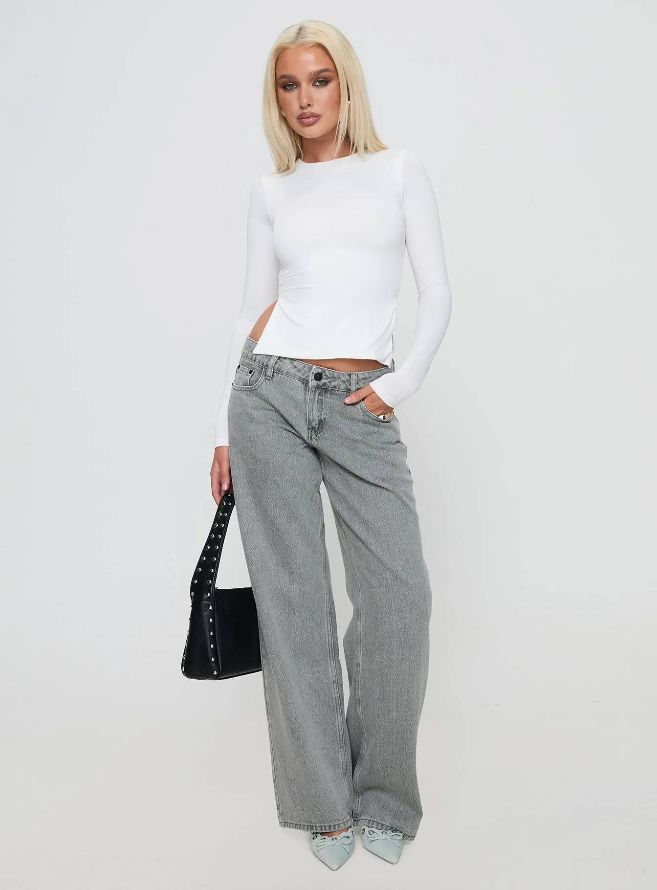 Ellanor Low Rise Straight Leg Jeans Washed Grey Petite Tailored Silhouette Simple Attire