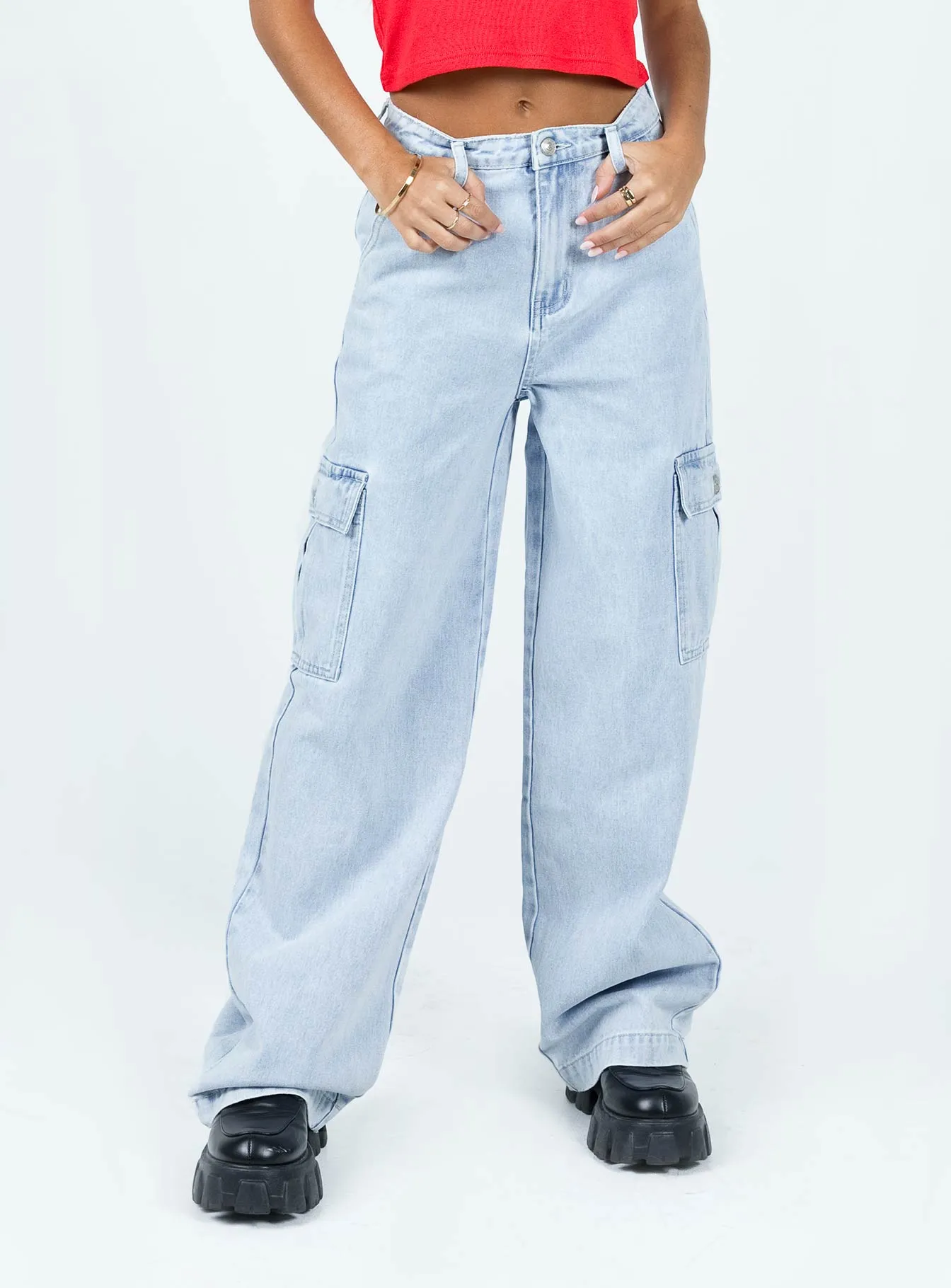 Marylou Cargo Jeans Light Wash Denim Style Appropriate