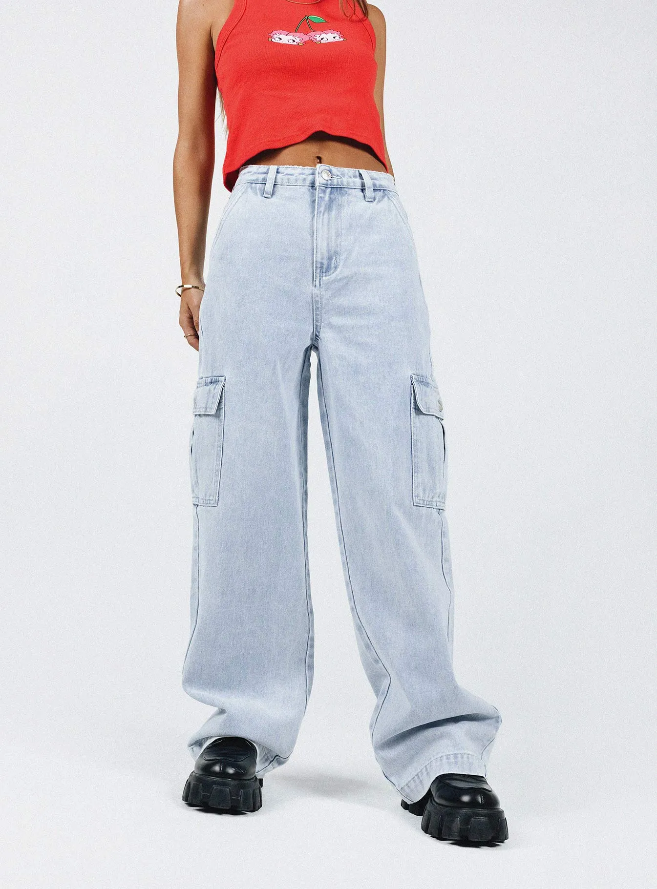 Marylou Cargo Jeans Light Wash Denim Smart Casual Neutral clean design