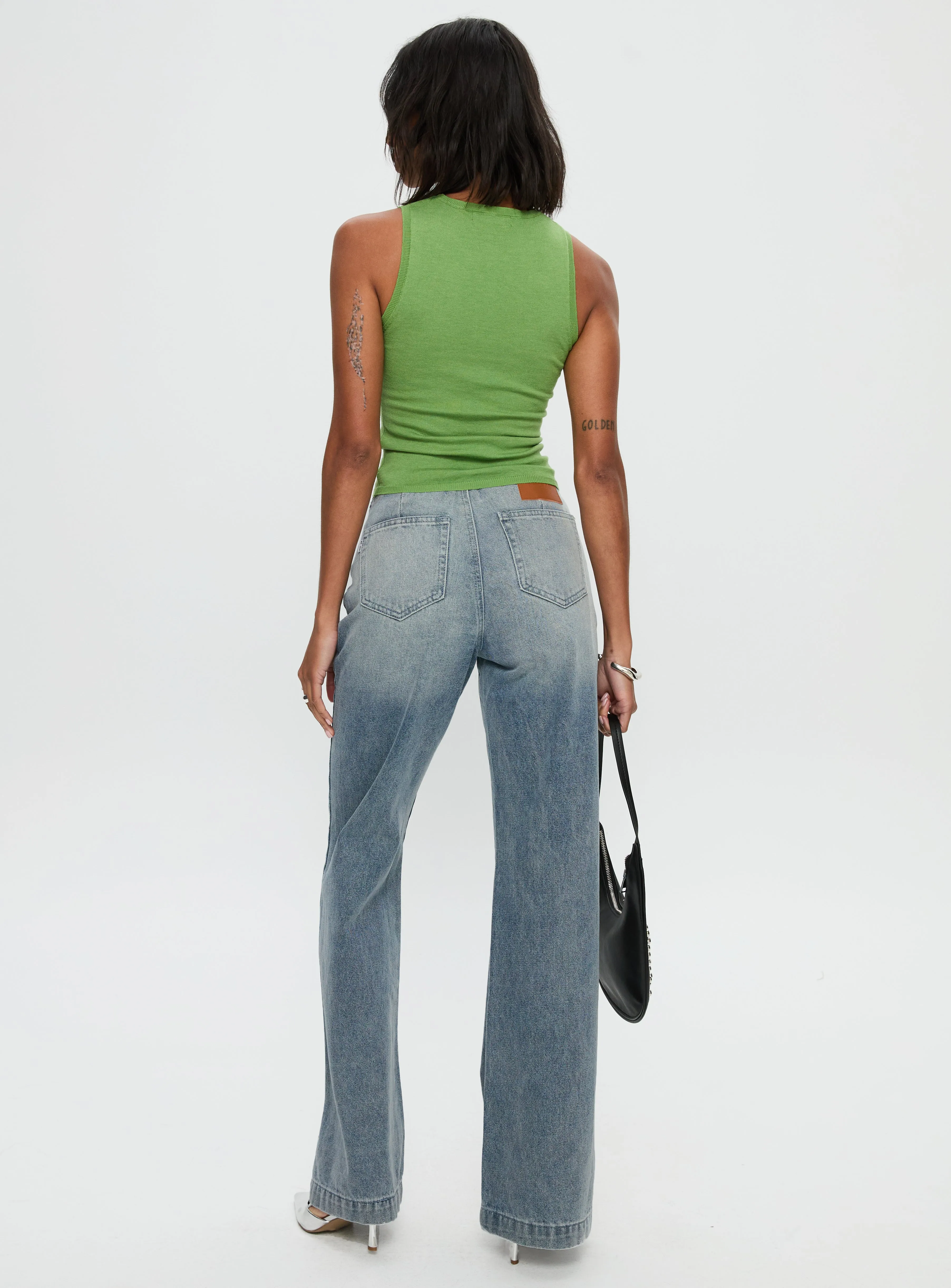 Go Everywhere Slow Ride Mid Rise Bootleg Belted Jeans Light Blue