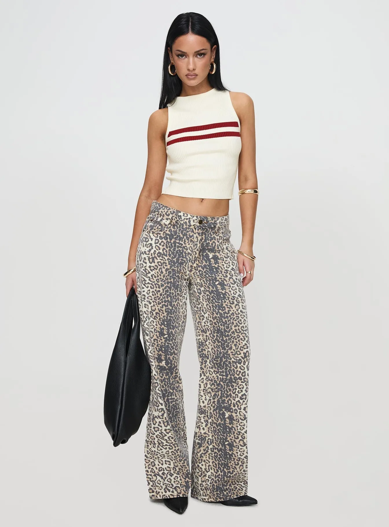 Match With All Top Model Low Rise Straight Leg Jeans Leopard Fade