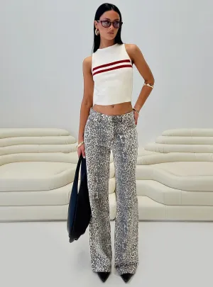 Top Model Low Rise Straight Leg Jeans Leopard Fade Casual Friday Picnic Style Nature Lover Nature Lover Party Look