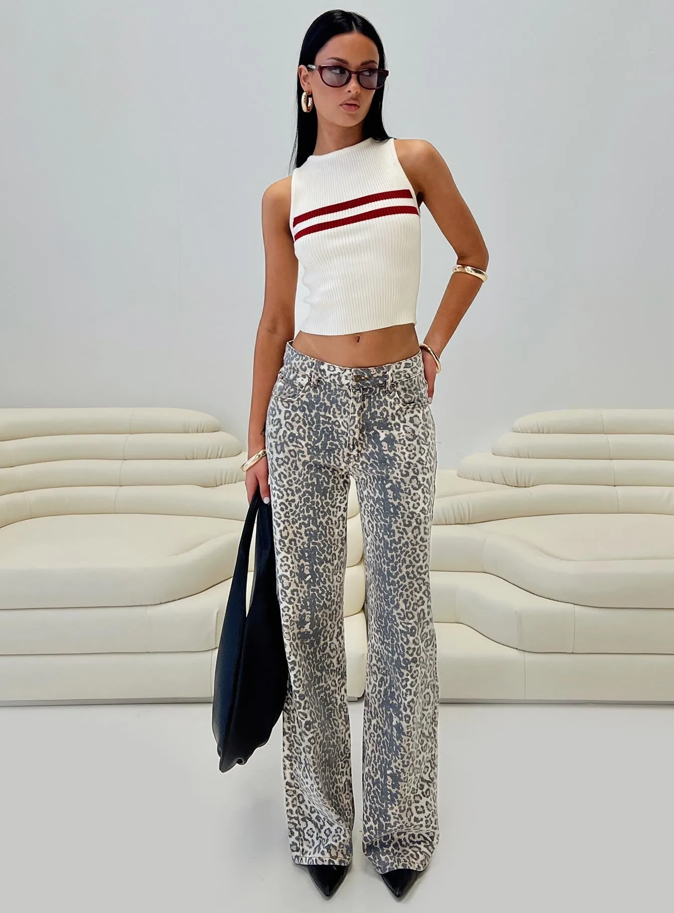 Top Model Low Rise Straight Leg Jeans Leopard Fade Casual Friday Picnic Style Nature Lover Nature Lover Party Look