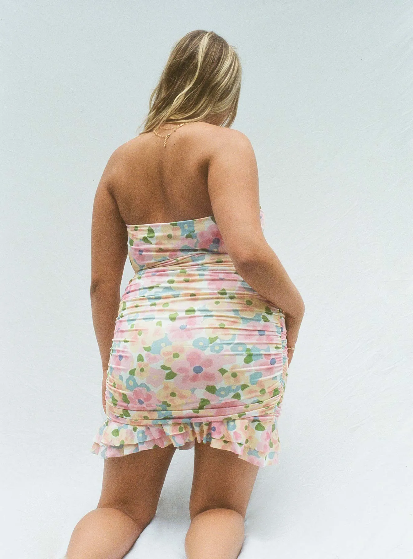 Lightweight Weave Catch Eyes Adore You Strapless Mini Dress Yellow Multi