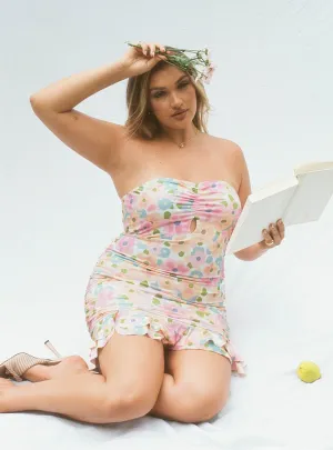 Flash Glow Catch Eyes Adore You Strapless Mini Dress Yellow Multi