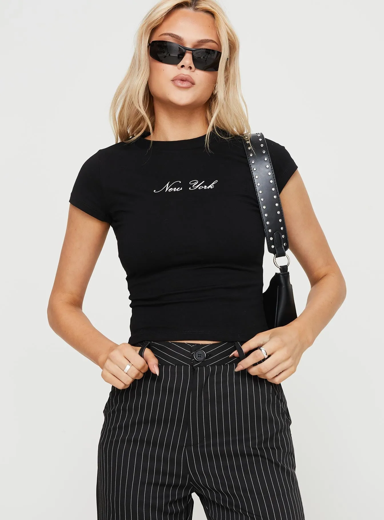 Linen blend New York Lights Tee Black